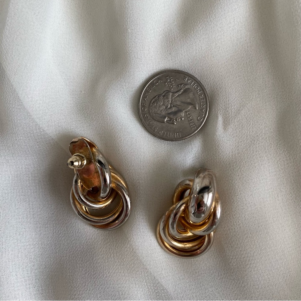 Vtg Mixed Metal Interlocking Loop Statement Earri… - image 2
